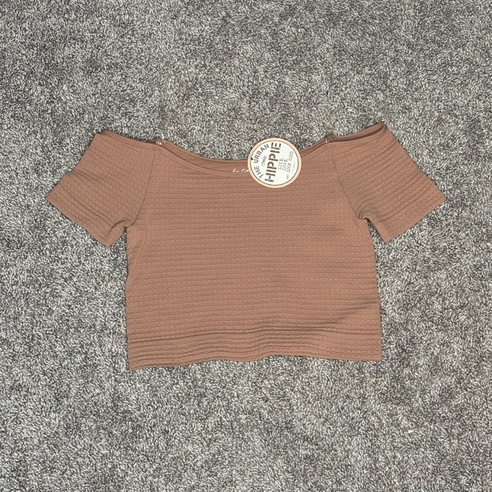 NWT Waffle Knit Ribbed Crop Off Shoulder Top